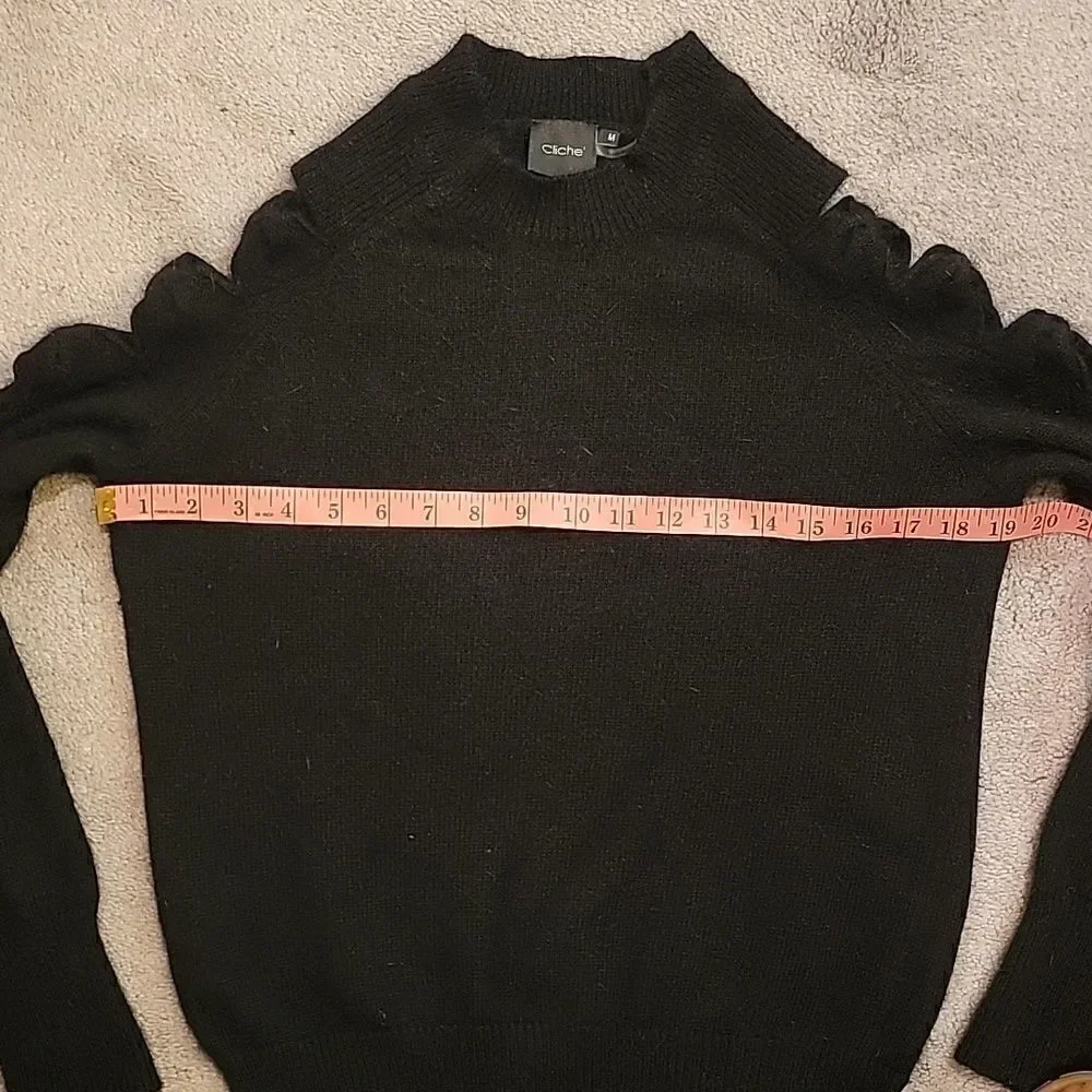 Cliche angora wool cold shoulder black sweater